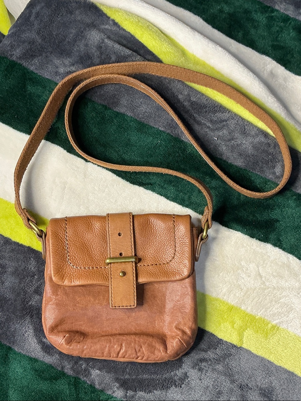 Fossil Kenley Small Leather Crossbody Bag Cognac Brown Messenger Purse